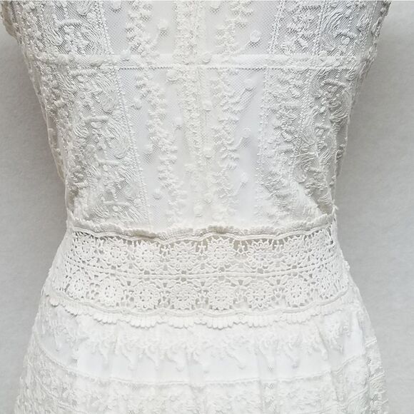 LUNA Cream Illusion Lace Crochet Sunflower Sleeveless Dress Small - Picture 11 of 14